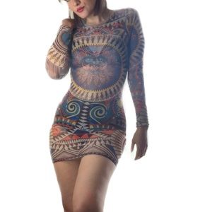 Tribal mesh mini dress